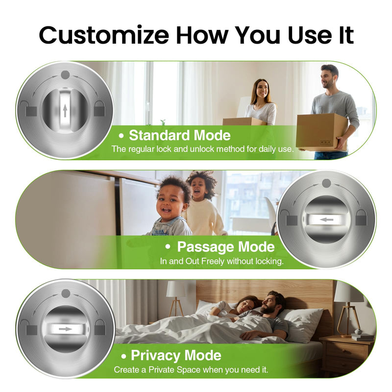 GHome Smart Fingerprint Door Lock, 3 in 1 Smart Fingerprint Door Knob with App Control & Key, Auto Lock, Biometric Door Knobs with Lock for Bedroom, Garage, Home & Office 3 IN 1 - Silver