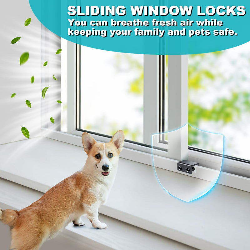 Sliding Window Locks (10 Sets), Security Window Locks with Keys, Adjustable Aluminum Sliding Window Stops, Easy Installation Without Drilling, for Vertical and Horizontal Sliding Windows (Black) 10 Set Double Lock Black