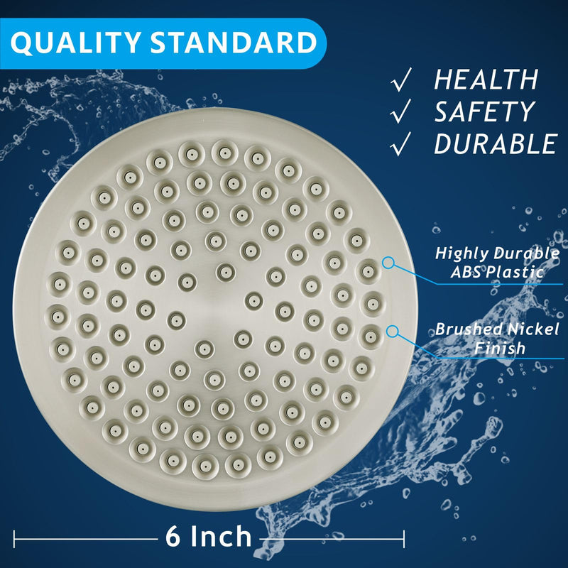 Voolan High Pressure Rain Shower Head, 6" Pressure-Boosting, Ideal for Replacement Fixed Bathroom Showerheads, Easy to Install, Renter-Friendly (Brushed Nickel) Brushed Nickel