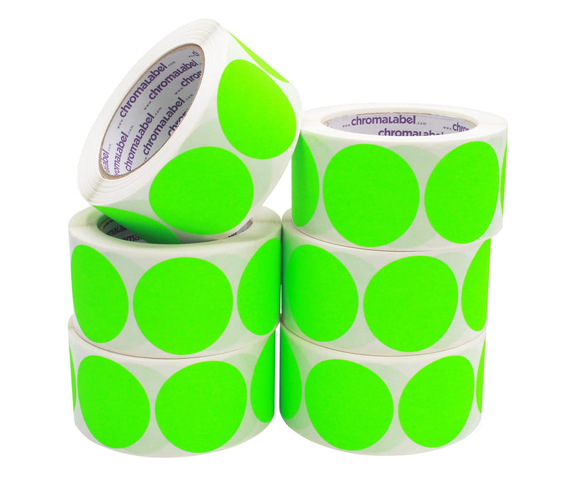 ChromaLabel 2 Inch Round Label Permanent Color Code Dot Stickers, Fluorescent Green, 500 Labels per Roll, 3,000 Labels per Pack
