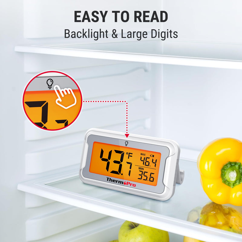ThermoPro Refrigerator Thermometer with Large Backlit LCD Display, Waterproof Freezer Fridge Thermometer 2 Pack with Max/Min Record, Easy Battery Replacement, Magnetic & Stand Options for Room, Cooler 4