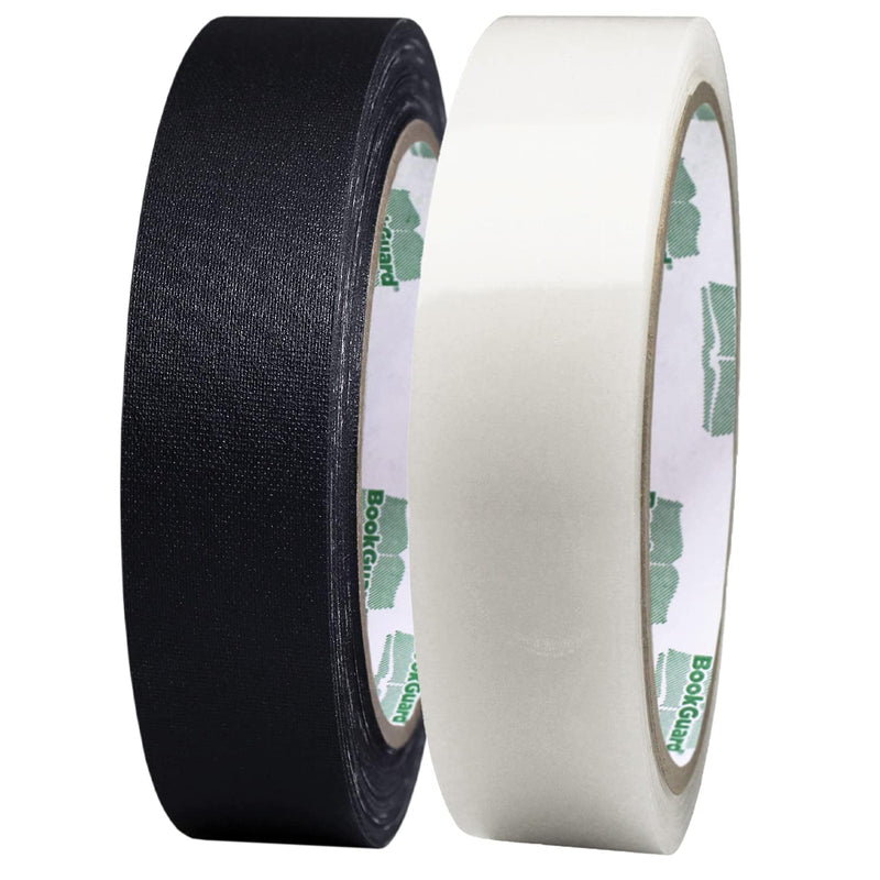 BookGuard 1 Inch Tape Kit, Black Cloth and Clear Poly Tape, 2 Rolls, 45'/Roll
