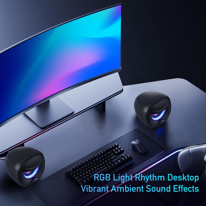 USB Computer Speakers for RGB Lighting, PC Speakers with a USB-C Interface are Suitable for Desktop Laptop Monitor, Owl Eye Design, Blue Lights Blue light