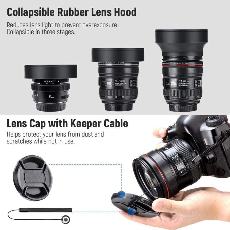 Neewer 49mm ND Lens Filter Kit: UV, CPL(Circular Polarising), FLD, ND2, ND4, ND8, Lens Hood and Lens Cap Compatible with Canon Nikon Sony Panasonic DSLR Cameras