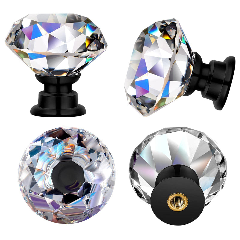 Hotop 30 Pieces Crystal Drawer Knobs Clear 30mm Diamond Crystal Dresser Knobs Glass Cabinet Pulls Handles with Screws for Kitchen Office Bathroom Cabinet (Black) Black
