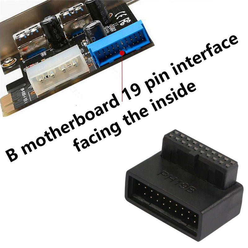 USB 3.0 90 Degree Motherboard Adapter 19 Pin/20 Pin Male to Female Extension Adapter L Turn Right Angle Socket for Desktop Motherboard (Down Angle PH19B)