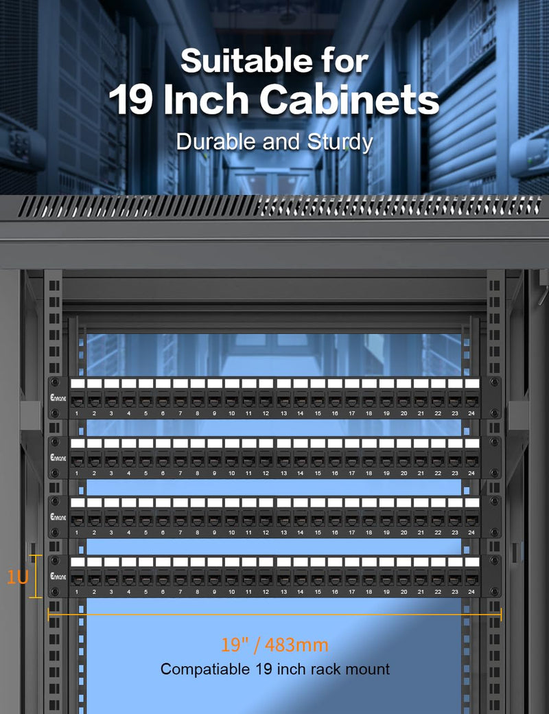 24 Port Patch Panel Cat6 Keystone Patch Panel UTP 1U Network Patch Panel with Smart Cable(No Cable Tie Required) Management for 19inch Rackmount 24Port Cat6 Keystone Patch Panel