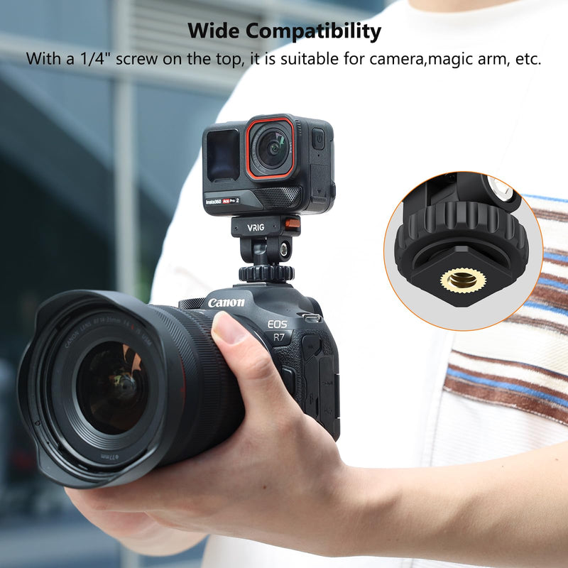 VRIG AC-44 Cold Shoe Adapter with Magnetic Quick Mount for Insta 360 Ace / Ace Pro, Action Camera Mount Adapter with 1/4" Thread Compatible DSLR Camera Hot Shoe, Tripod Accessories