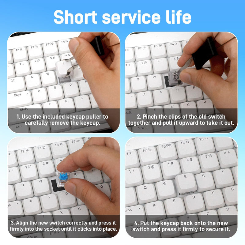 Pack of 50 Transparent Blue Axis Switches, Clicker Switches 3-Pin | Mechanical Keyboard Clicker with Puller and Cleaning Brush, Dustproof Switch for Gaming Keyboards, Typing, PC Accessories