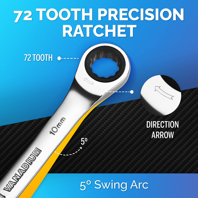 TOOLGUARDS 10mm Wrench - Ratcheting Wrench - Slim Profile - Ratchet wrench - 100% Lifetime Satisfaction Guarantee 10 mm