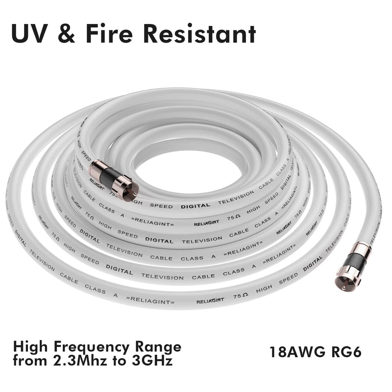 RELIAGINT 25ft, RG6 White Coaxial Cable with F Pin Connector, F81 Double Female Extension Adapter, Low Loss High Speed Coax Cable Cord Extender for HD TV, Dish,Satellite, Antenna, TV Cable 25' 25 FT