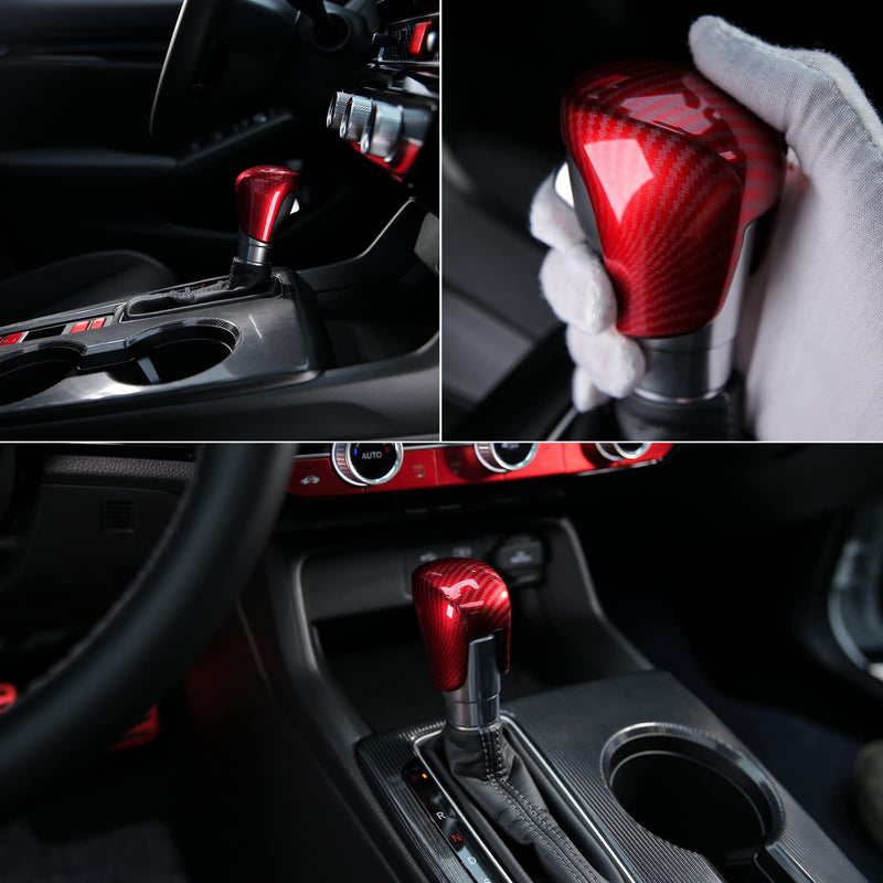 Thenice Gear Shift Knob Cover Automatic Transmission CVT Boots Change Lever Stick Decoration Compatible with Honda Civic 2022-2025, CRV/HR-V 2023-2025, Accord 2018-2025 -Red Carbon Fiber Red Carbon Fiber