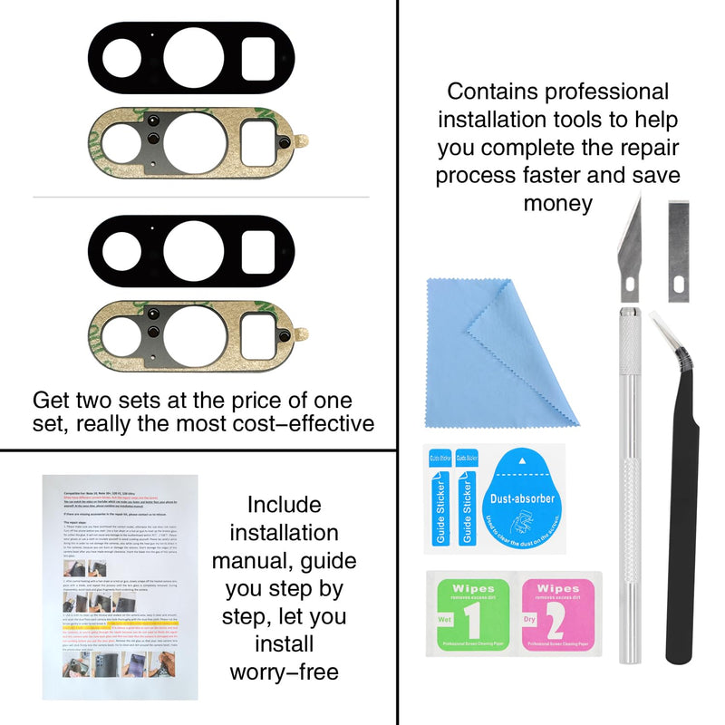 2 PCS for ASDAWN Back Rear Camera Lens Glass Replacement for Google Pixel 8 Pro 6.7 Incheswith Pre-Installed Adhesive, Pixel 8 Pro Back camera Lens Glass kit with Installation Manual + Repair Tool Set