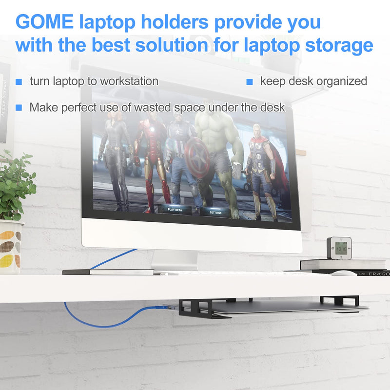 GOME Under Desk Laptop Mount Metal Bracket with Felt Board, Under Desk Laptop Tray Holder Shelf with Screws to Enhanced Stability without Headphone Hook
