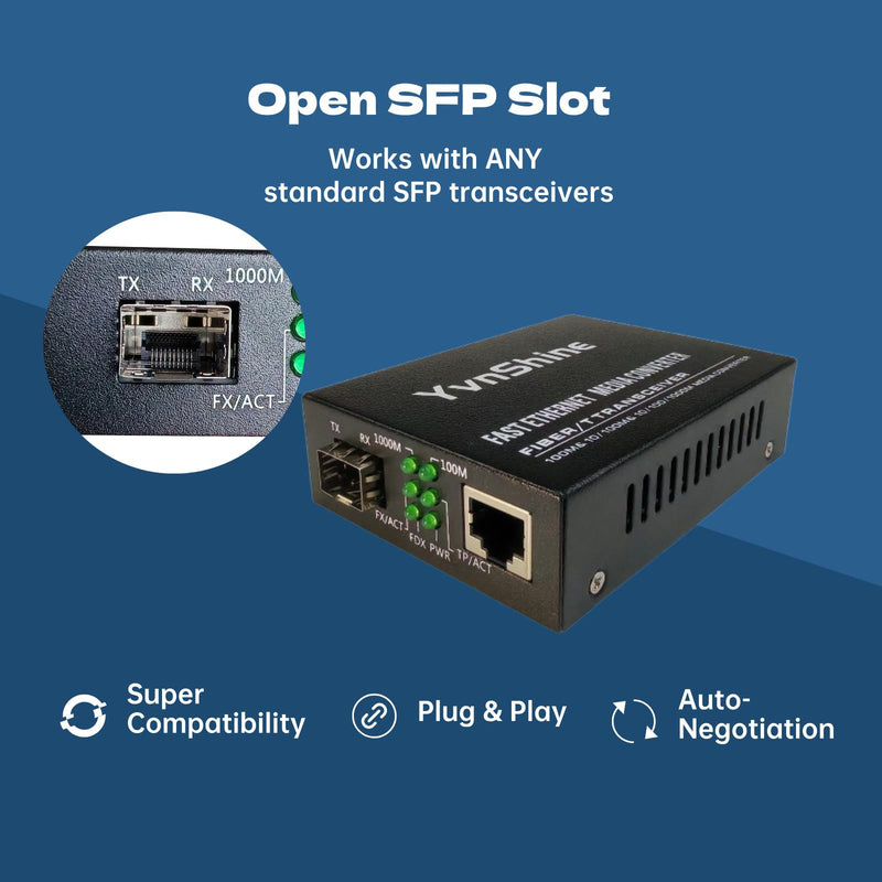 1.25G Fiber Ethernet Media Converter, Gigabit SFP to RJ45, Fiber to Ethernet with Auto-Negotiation, Plug & Play, Super Compatibility (Open SFP Slot) MC-SFP00