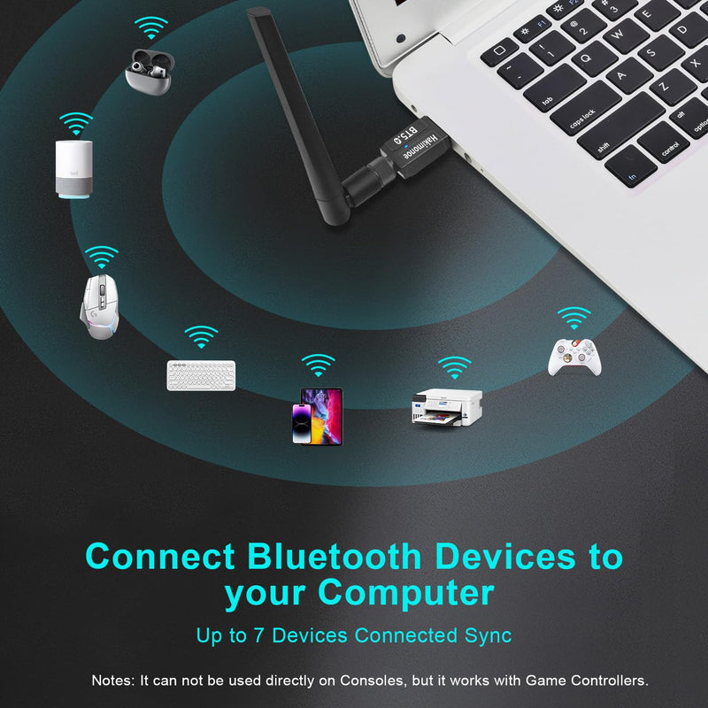 Long Range Bluetooth 5.4 Adapter for PC, Wireless USB Dongle w/ 5dBi Antenna for Laptop Desktop Windows 11 10 8.1 7 Linux, Pair w/Bluetooth Headphones Headset Speaker Mouse Keyboard Printer