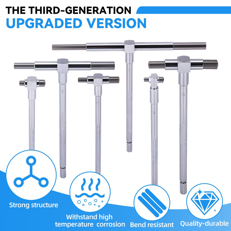 6Pcs T Bore Hole Gauges Set Bulk, 5/16" - 6" Range - Smooth Action Telescoping Gauge with Lock, High Precision Telescopic Bore Gauge T-Gage Set, Complete Measurement Kit Includes Pouch