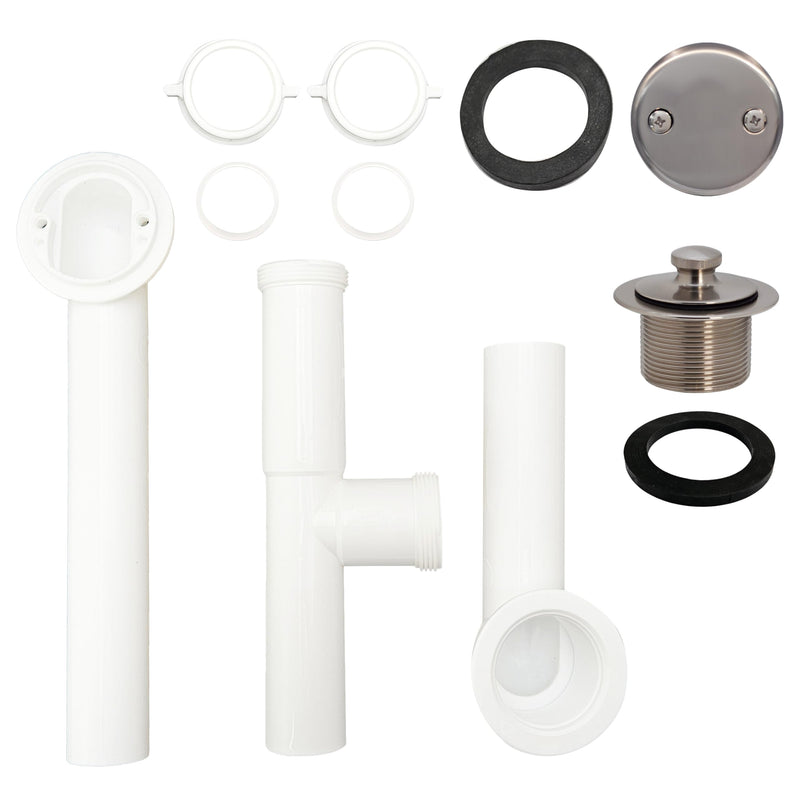 Westbrass 597244-07 White 1-1/2" Tubular Pull & Drain Bath Waste Drain Kit with 2-Hole Overflow Faceplate, Satin Nickel 1 Pack