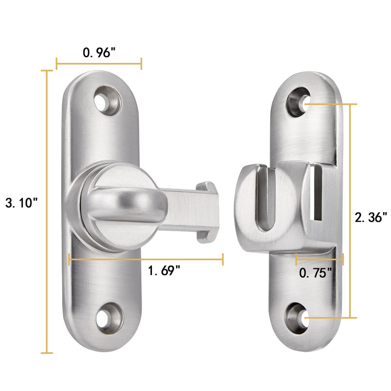 INIRET 6 Packs Silvery Barn Door Latches,90/180 Degree Gate Lock,Flip Gate Latches Hardware,Zinc Alloy Right Angle Door Lock Latch,Door Security Sliding Door Latch Lock for Cabinets,Bathroom