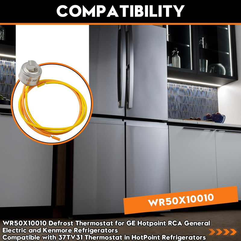 WR50X10010 Defrost Thermostat for GE, Kenmore Refrigerators, Compatible with 37TV31 Thermostat in HotPoint Refrigerators, Replaces AP2071285, 880016, AH303434, EA303434, PS303434, WR50X0131, WR50X131