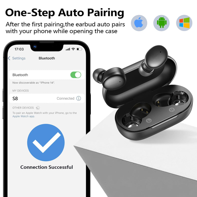 kurdene Wireless Earbuds Bluetooth 5.3 in Ear Buds Light-Weight Headphones,Deep Bass Sound,Built-in Mics Headset,Clear Calls Earphones for Sports Workout Small Light Black