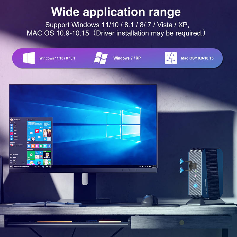 USB WiFi Adapter AC1300Mbps for pc - Techkey Dual 5Dbi High Gain WiFi Wireless Antennas Dongle Network Adapter with 2.4GHz/400Mbps 5GHz/867Mbps for Desktop Laptop Windows 11/10/8.1/8 1300Mbps Black