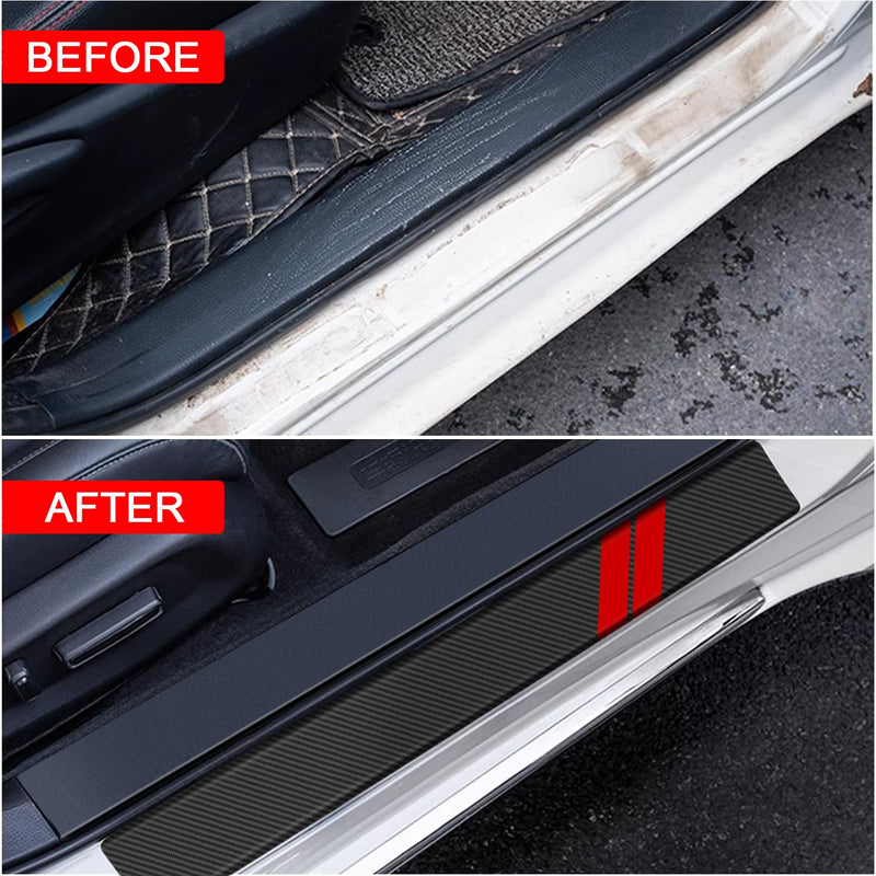 Door Sill Protector for Dodge Charger Challenger Durango Accessories Car Door Entry Guard Sill Protector with Plastic Scraper Carbon Fiber Leather Threshold Stickers（Red, 4PCS） Red