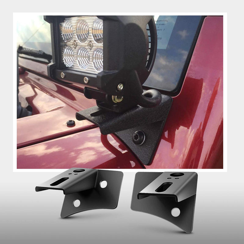 Nilight - 90026B 2PCS Jeep JK A-Pillar Windshield Hinge Mounting Brackets for Offroad LED Fog Light Halogen Work Light for 2007-2017 Jeep Wrangler JK,2 years Warranty,Black A-Pillar JK 2007-2017