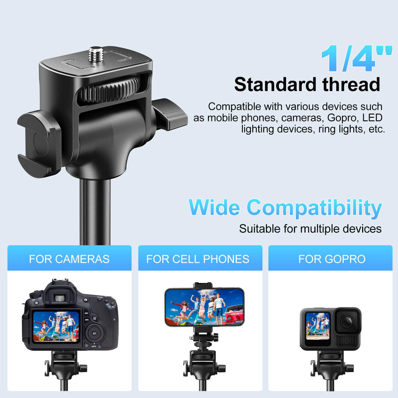 Fugetek 62" Professional Cell Phone Tripod, Ultra Stable 4 Leg Design, Bluetooth Remote, 100% All Aluminum Stick & Legs, Portable All in One, 360° Phone Mount with 2 Cold Shoe Slots, Non Skid Feet Quadrapod