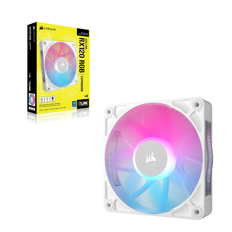 CORSAIR iCUE LINK RX120 RGB 120mm PWM Fan - Magnetic Dome Bearing - Single Fan - White 1 x 120mm