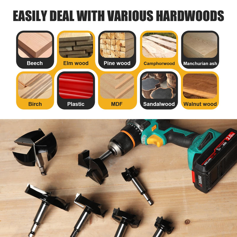 4" Forstner Drill Bit with 3/8" Quick Change Hex Shank,Triple Flute Tungsten Carbide Tipped - for Hard Wood,Soft Wood Woodworking Hinge Cutter Tool Kits for Veneered Plywood Plastic 4" | 102mm