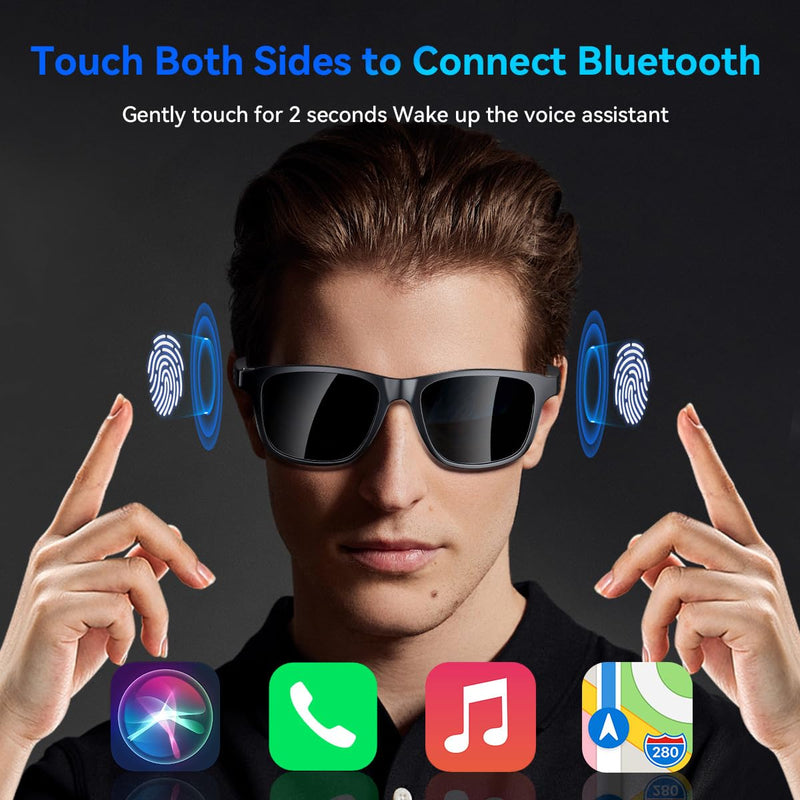 Smart Glasses for Men & Women, Bluetooth Sunglasses Audio Eyewear, Built-in Mic & Speakers, Athletic/Outdoor UV Protection Music SunGlass lenses Unisex