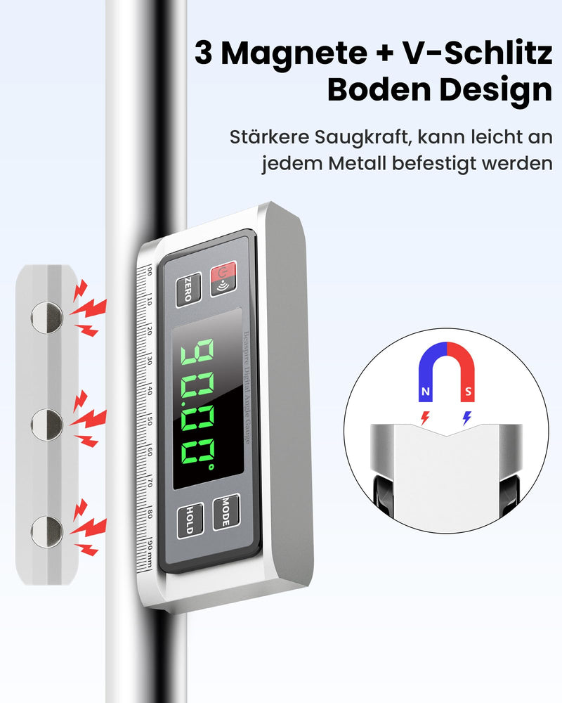 Beaspire Digital Protractor Inclinometer with LED Display, Strong Magnetic Digital Spirit Level Gauge with Battery, Aluminium Spirit Level Inclinometer Level Box, DIY Silvery – ‎improved Version
