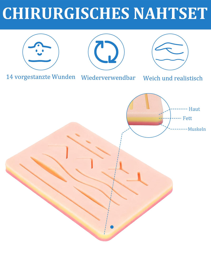 Wound Suture Exercise Set - Wound Suture Exercise Set Silicone Skin Model with Instruments | Realistic surgical suture kit for medical school, beginners, students and doctors