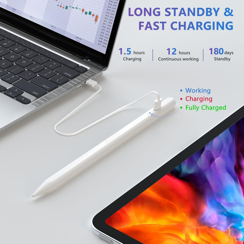 Stylus Pen for iOS&Android Touch Screens, Active Pencil for Samsung, Smart Digital Stylus Pens for Lenovo/Vivo/Mi/HUAWEI and Other Tablets, iPhone/Samsung/Google Pixel Smart Phones for Drawing&Writing White
