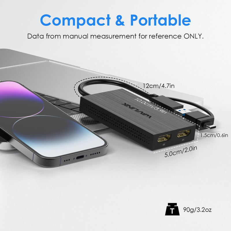 WAVLINK USB 3.0 & USB C to Dual HDMI Adapter 4K 60Hz for Dual Monitor, DisplayLink USB C HDMI Adapter for Apple Mac M1/M2/M3, Windows 10/11, ChromeOS, Android, HarmonyOS (No Linux/iPad/iOS/HDCP)