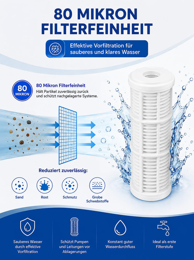 Washable Filter Insert for Pre Filter 20 Inch 80 Micron | Reusable filter cartridge for filter housings, against sand, rust, dirt and sediment, up to 40 °C 20 inches 1
