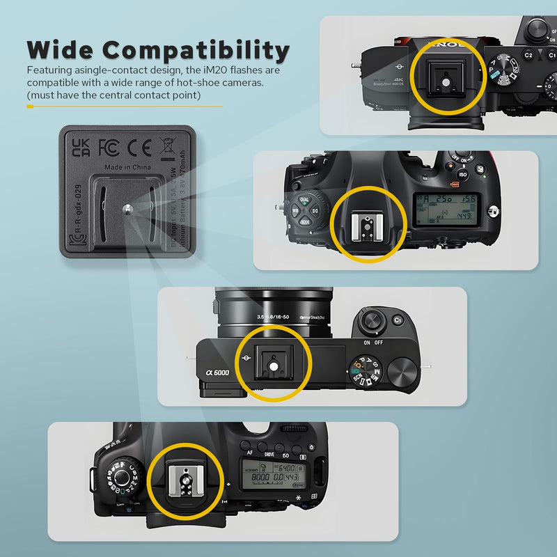 Godox iM20 Mini Flash, USB C Charging Built-in Battery with 5 Levels Flash Power for Canon/Sony/Fujifilm/Nikon/Panasonic/Olympus, Godox Flash, for Sony ZV1 Flash, Camera Flash