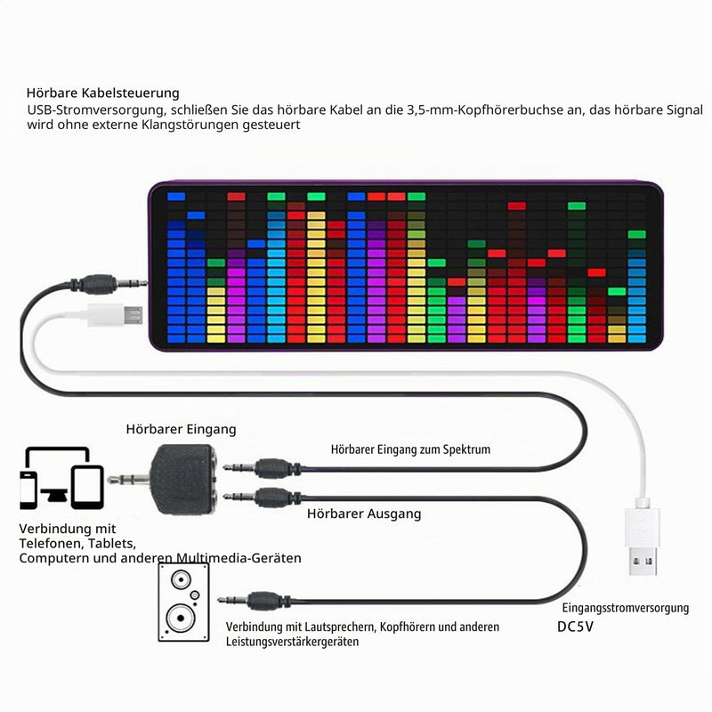 Audio Spectrum Analyzer, 384 LEDs, 1624 RGB, Colorful LED Music Spectrum, Electronic Clock, Voice Controlled Rhythm Light, Digital Graphics Equalizer, Home Stereo Equalizer