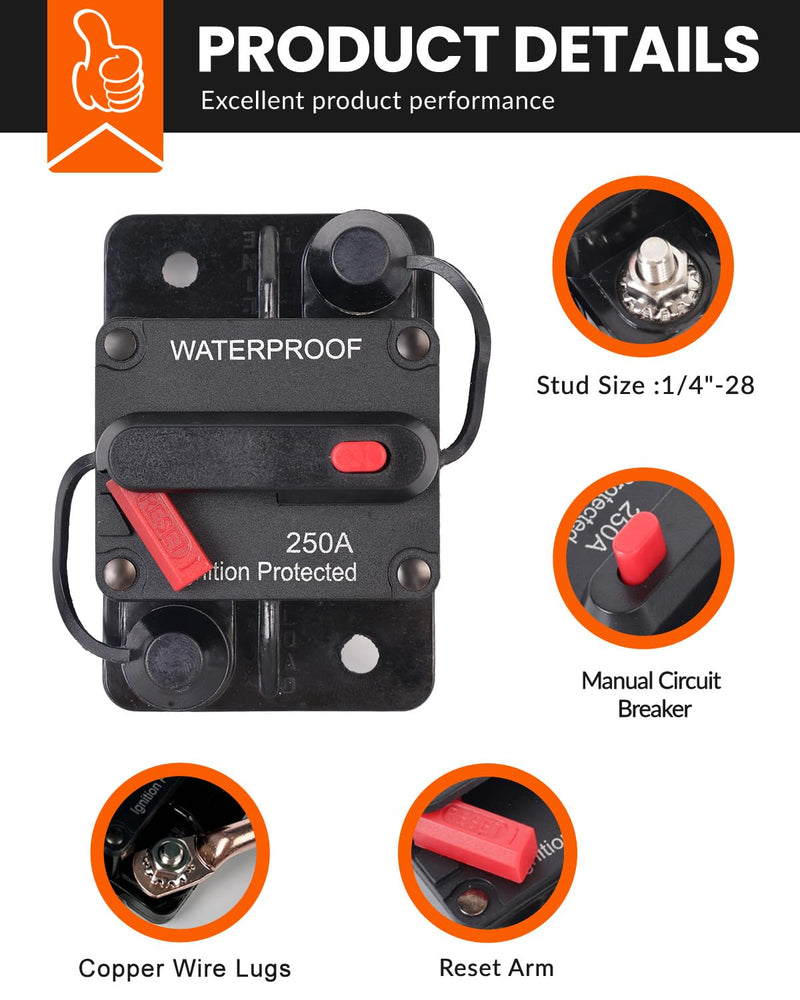 60 Amp Circuit Breaker for Boat Trolling Motor Marine ATV Trailer Vehicles Stereo Audio Electronic Battery Solar System Inline Fuse with Manual Reset Switch Waterproof DC 12V-48V (60A) 60A