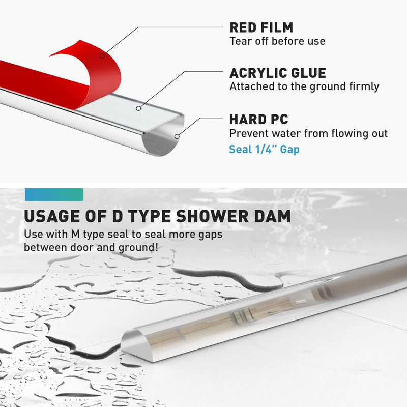 Shower Door Bottom Seal, 2 PCS 3/16" x 36" Shower Door Sweep for 3/16 Inch Glass, Frameless Glass Shower Door Seal Strip, Stop Shower Leaks and Create a Water Barrier For 3/16" Glass