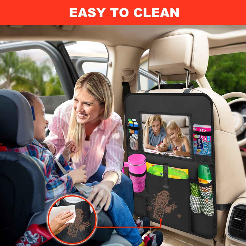 Car Backseat Organizer 2 Pack, Car Seat Back Organizers Storage Kick Mat Seat Protector, Car Seat Back Protectors with Clear 10" Tablet Holder + 5 Storage Pockets Back seat Organizer for Kids