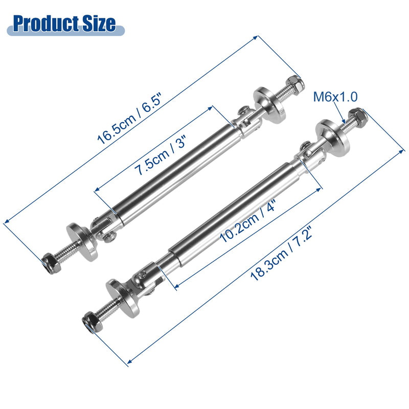 ACROPIX Universal 3"-4" Adjustable Aluminum Alloy 75mm Front Bumper Lip Splitter Diffuser Strut Rod Tie Bars Splitter Support Rods Silver Tone - Pack of 2