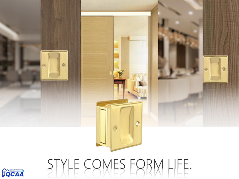 QCAA Solid Brass Sliding Door Pull Passage Door Pocket, Polished Brass, 4 Pack, Made in Taiwan 4Pack