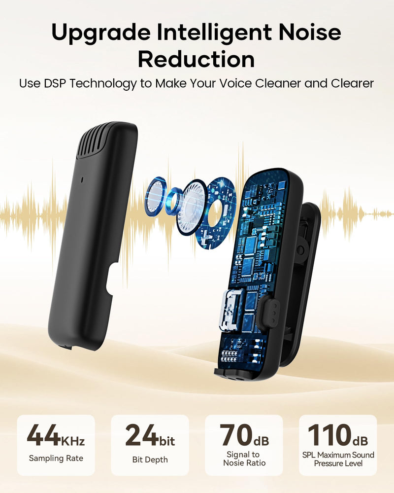 Wireless Lavalier Microphone for iPhone iPad Android with Charging Case,Lapel Mic with Noise Reduction,36H Battery Life, 135ft Range, Mini Microphone for Video Recording,YouTube,Vlog,Live Streaming Mic 2 (2 TX + 1 RX + Case + Wind Covers)