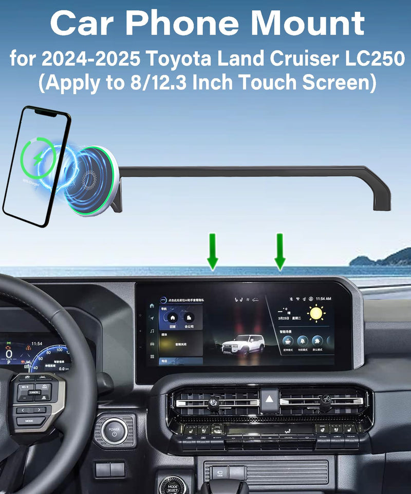 Car Phone Holder for 2024 2025 Toyota Land Cruiser LC250 Accessories Apply to 8/12.3 Inch Touch Screen 15W Fast Wireless Charger Screen Fixed Clip Cell Phone Mount Hands-Free
