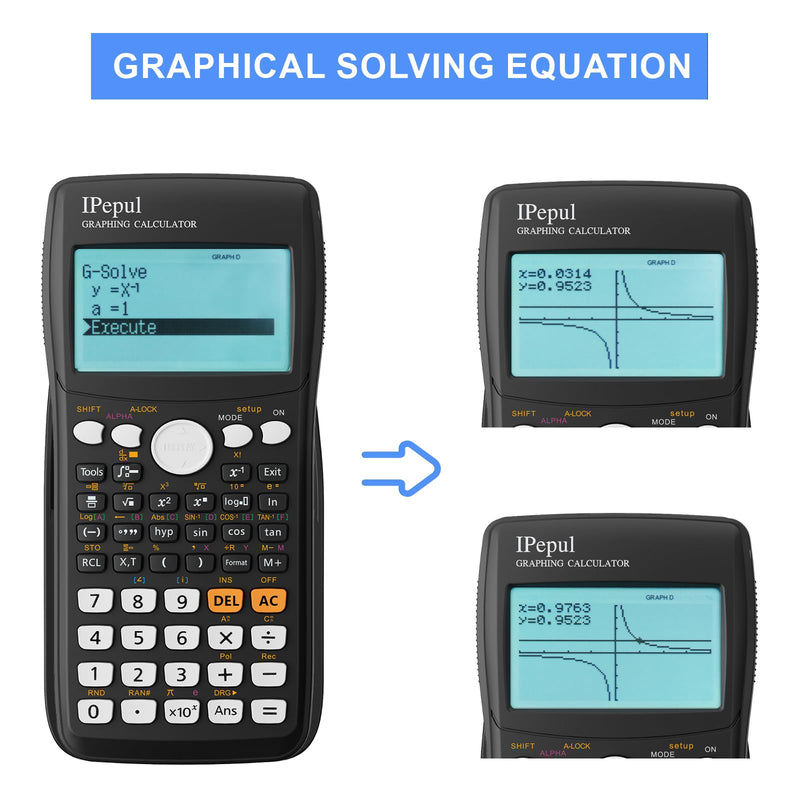 Graphing Calculator,IPepul Scientific Calculators 10 Modes /4 Graphing Functions,Desktop Math Calculator for College Students,School Supplies for Middle High School Teachers Office（Black） Black