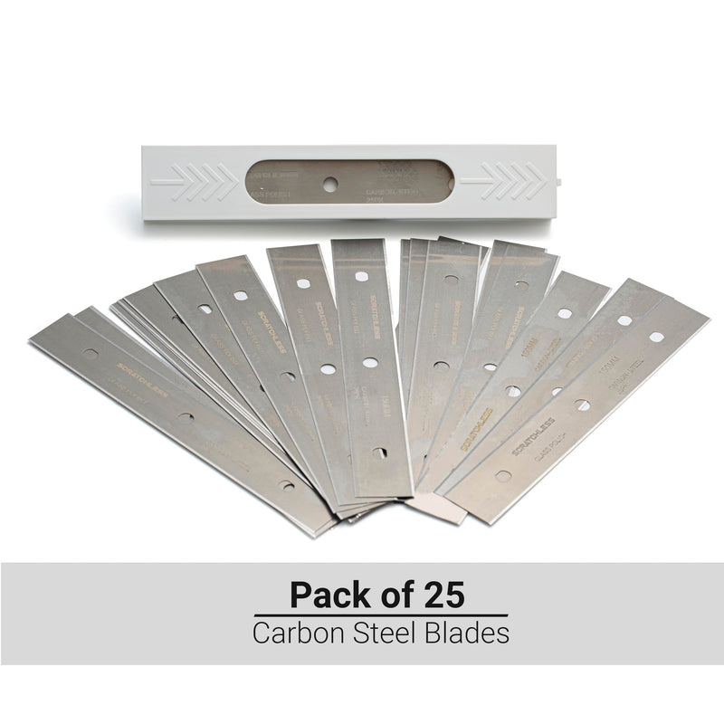 Glass Polish 6 inch (150mm) Pack of 25 Carbon Steel Scraper Blades, Double-Edged Blades for SCRATCHLESS Glass Scraper - GP15044