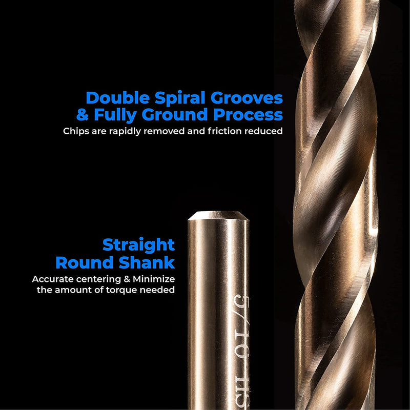 amoolo 7/16" Cobalt Drill Bit(5pcs), M35 HSS Metal Drill Bit Set for Hard Metal, Stainless Steel, Cast Iron Box of 5 7/16 in 5pcs