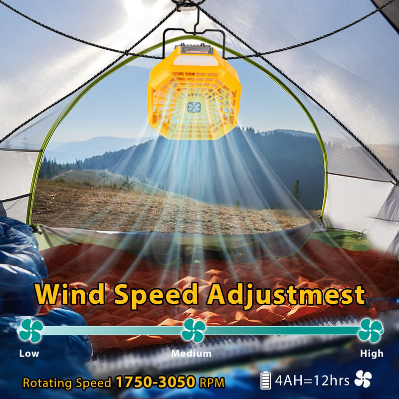 Taingwei Portable Fan with Remote for Dewalt 20v 60v Battery,Battery Operated Fan with 3 Energy Efficient Speed Settings and Dimmable Led Light for Camping,Emergency and Job Site(Tool Only) Camping Fan